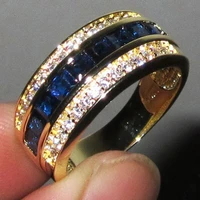 european american fashion luxury unisex rings sapphire diamond 18k gold couple rings wedding engagement jewelry proposal rings