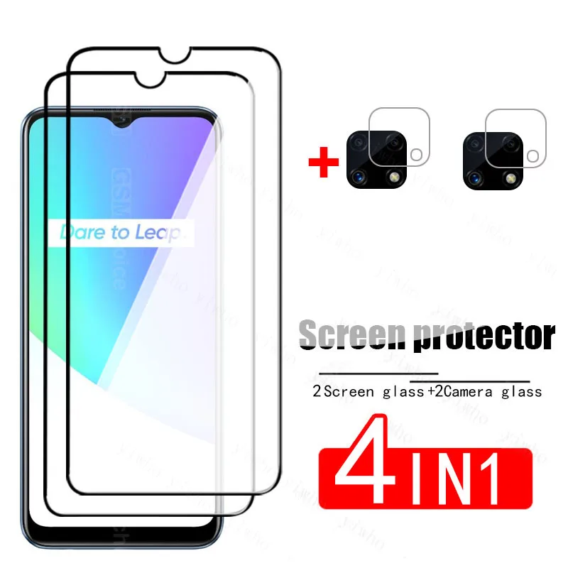 4 в 1 для Realme C25 полное покрытие закаленное стекло на Opo Real me безопасная защита