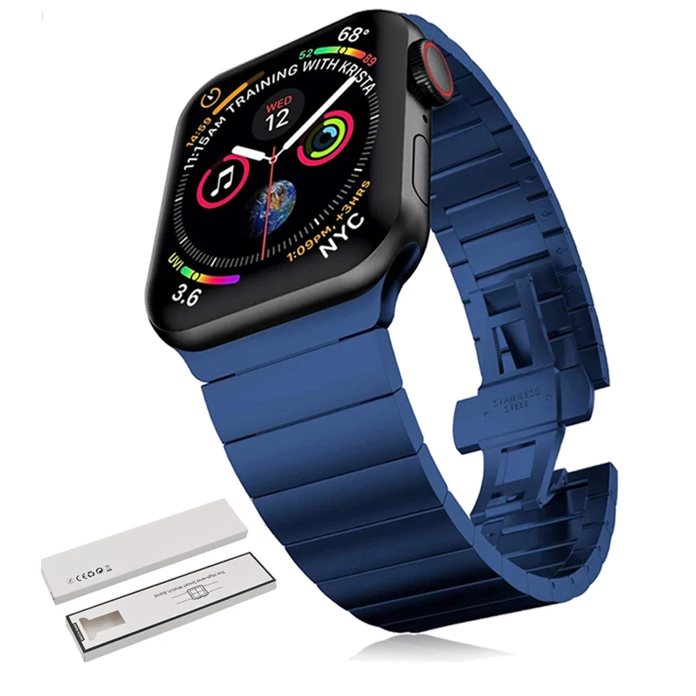 Коробка + браслет из нержавеющей стали для Apple watch band 44 мм/42 мм роскошный звеньевой