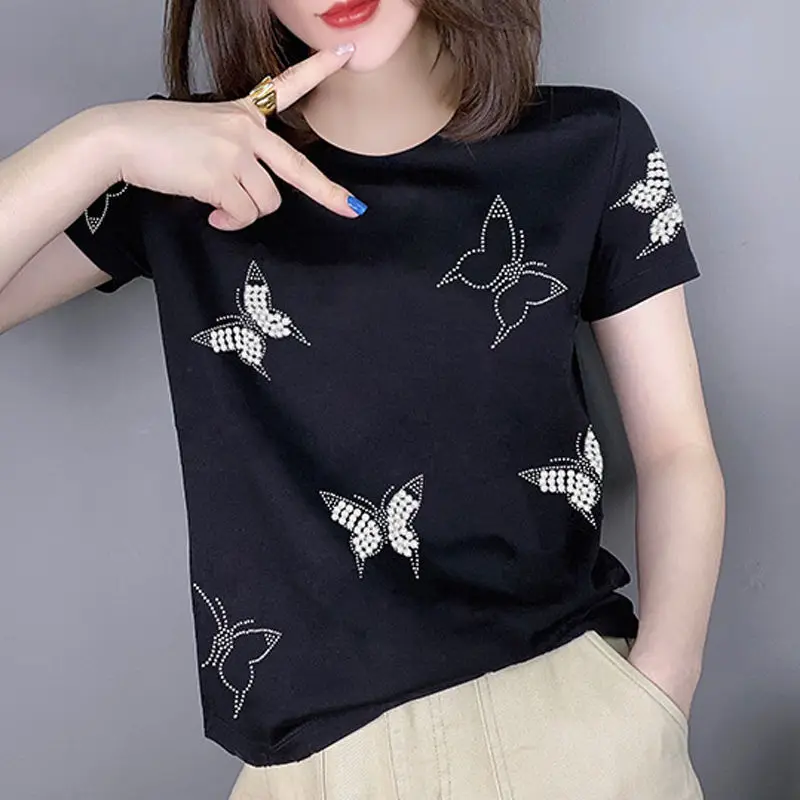 

Тяжелая промышленность, железная черная футболка с коротким рукавом и бабочкой, женская летняя Новинка 2021, модный тонкий женский топ