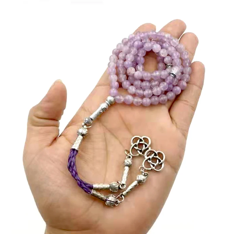 

Tasbih Natural Light Amethyst stone Muslim Bracelet Turkish misbaha 99 rosary bead islamic jewelry Gift accessory arab gift