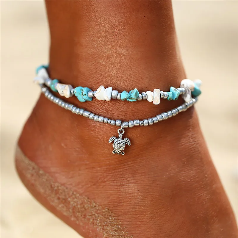 Браслет на ногу женский в богемном стиле винтажный пляжный браслет с цепочкой