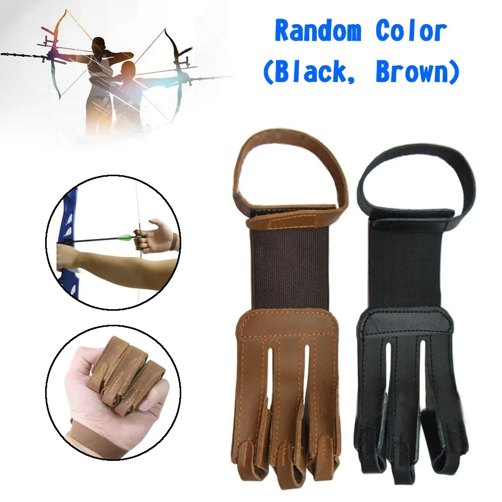 

Leather Archery Gloves 3 Finger Tab Guard Bow Shooting Protector Hunting Gear