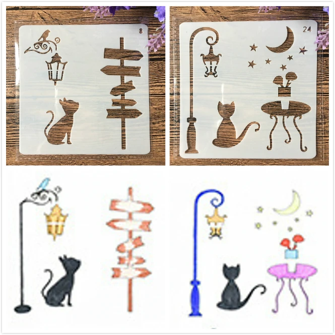 2 шт./лот 13 СМ Кот дорожный знак свет луна DIY ремесло наслоение трафареты живопись