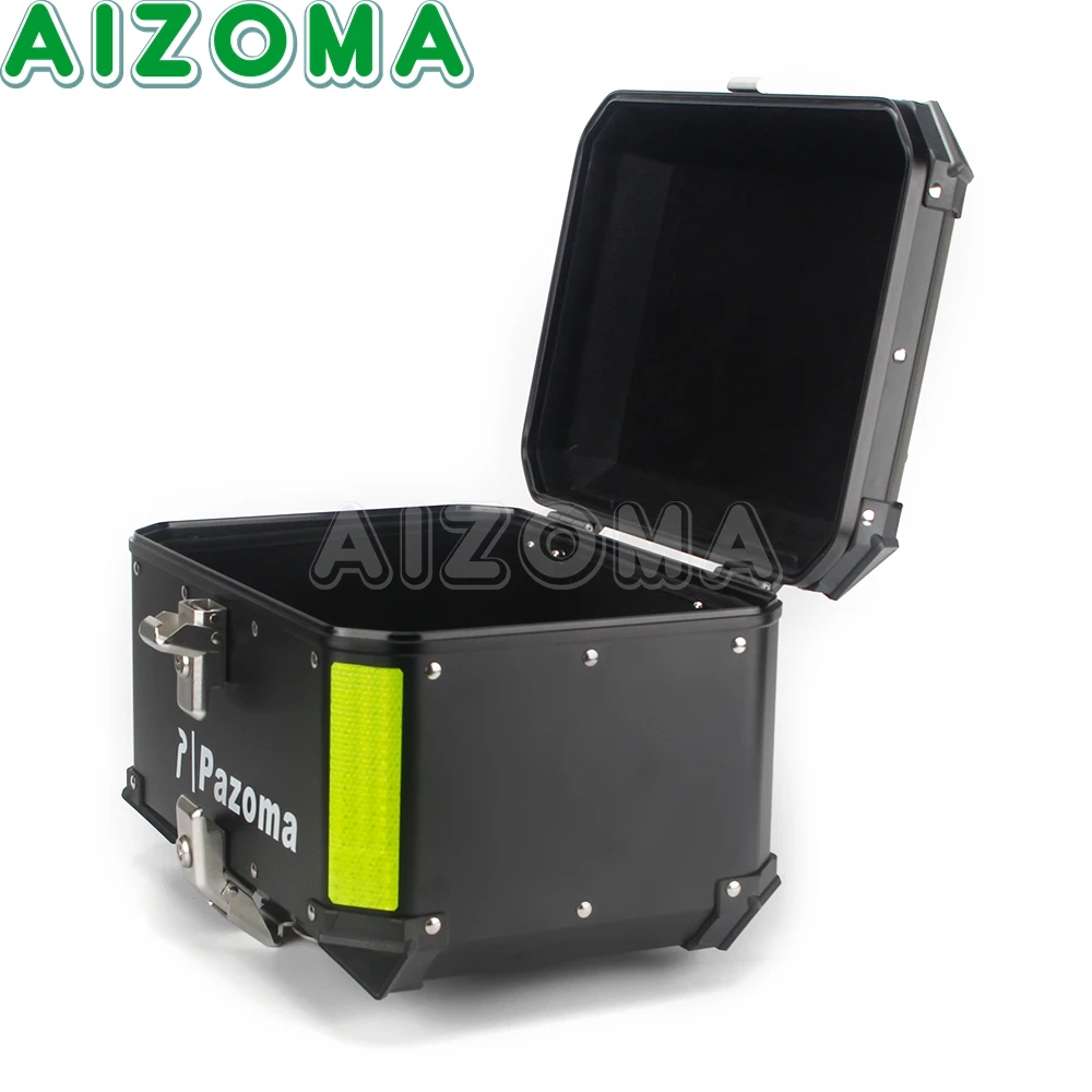 للبيع أسود/فضي للدراجات النارية 42L جذع صندوق مقاوم للماء الألومنيوم TopCase دراجة نارية سكوتر الخلفي الأمتعة خوذة أداة مربع خلفي عالمي