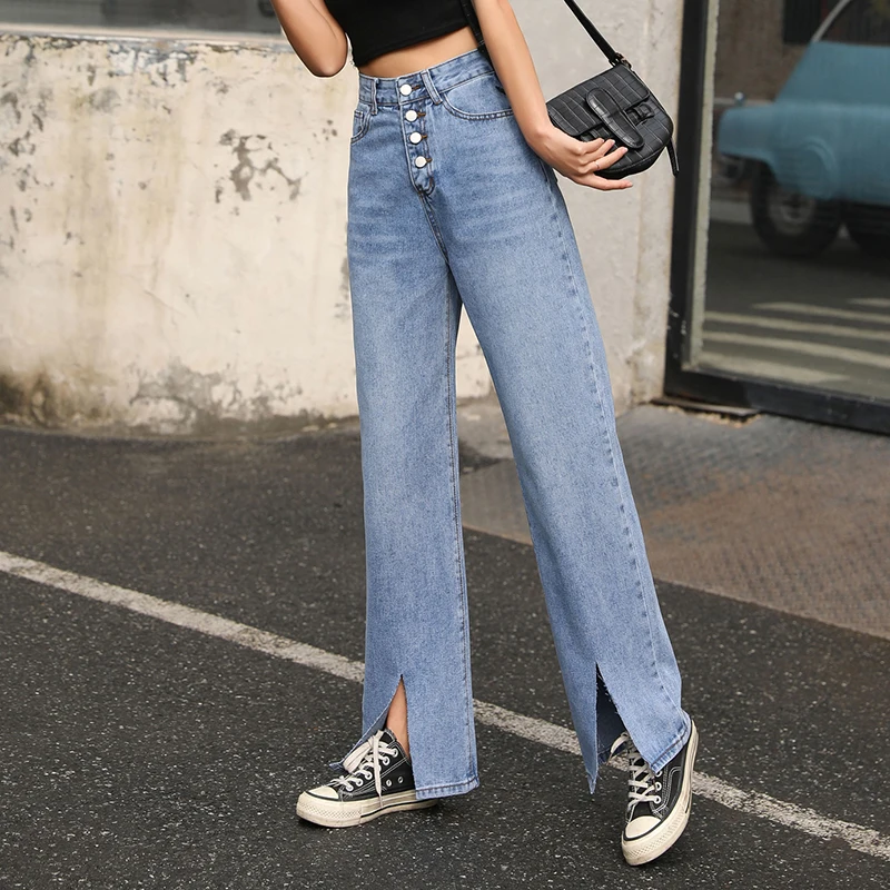 

Ripped Hem High Waist Wide Leg Straight Loose Jeans for Women S M L XL