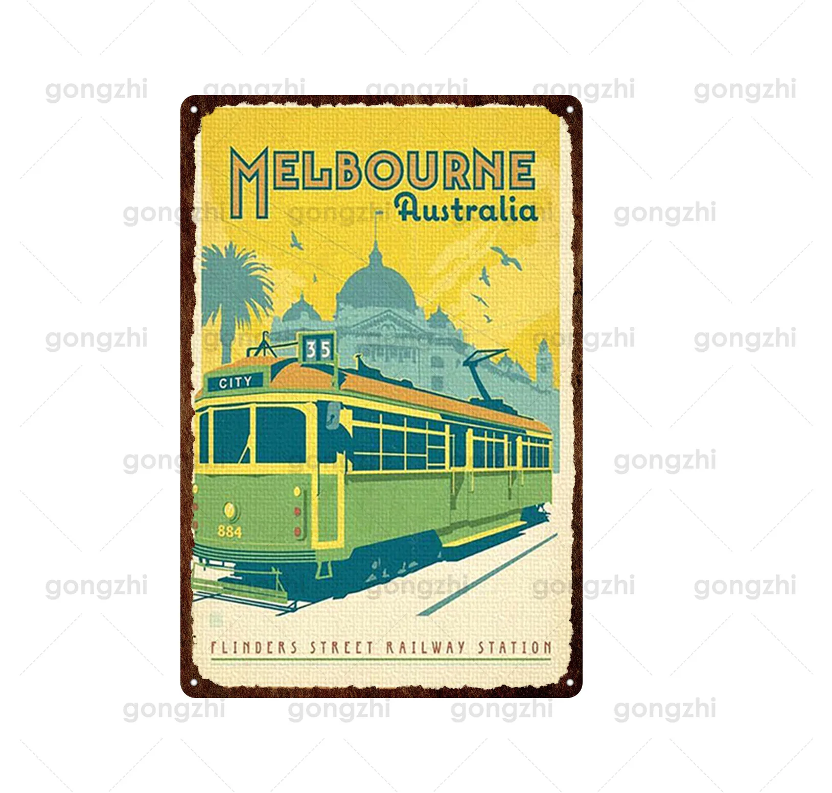 

Famous Tourist City Building Metal Tin Sign Vintage Retro Plaque Popular Travel Destination Decor Cafe Restaurant Wall Poster