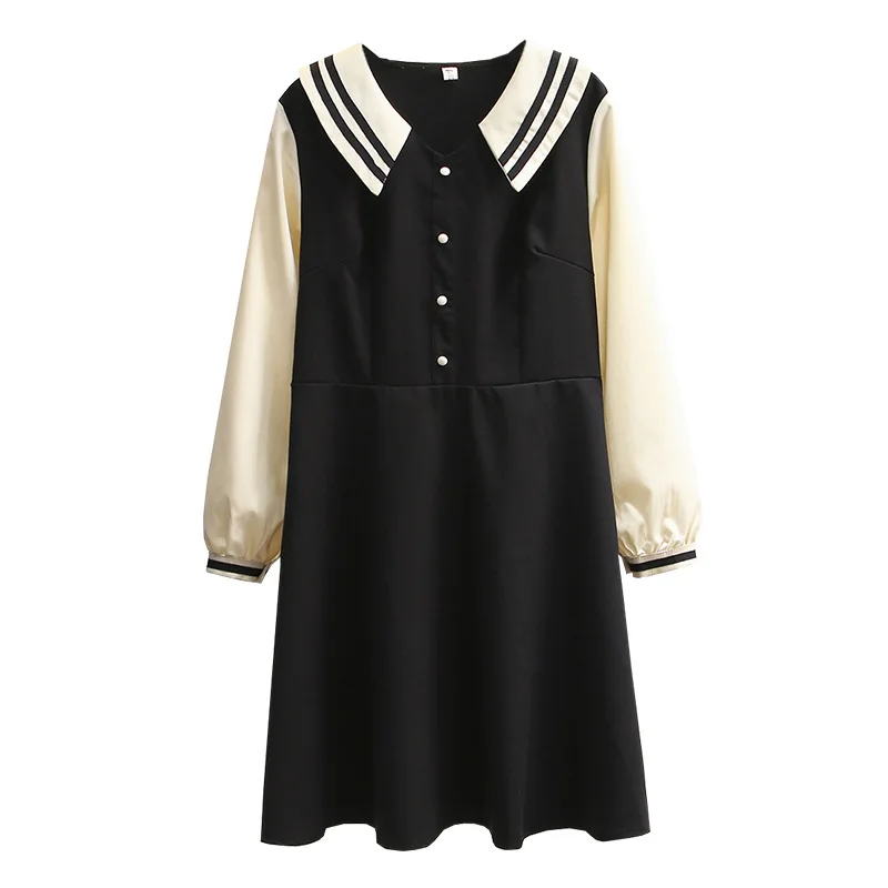 

Spring/Autumn Women Dress Plus Size 2021 Fashion Casual Clothes Loose Long Sleeve One-Piece Striped Collar Splice Dresses XL/5XL