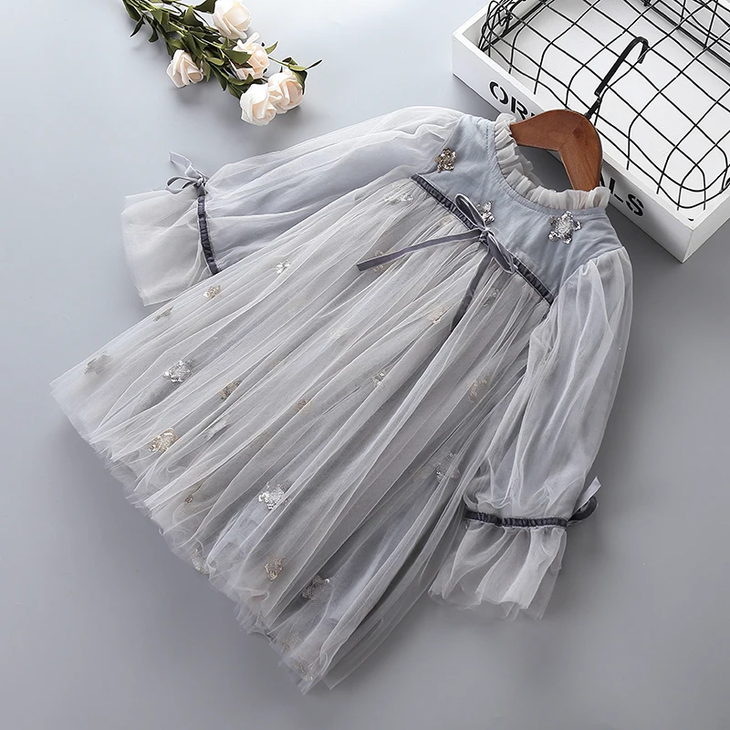 

2021 High quality girl dressnew autumn lace mesh chiffon flower kid children clothing girls party princess dress