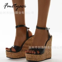 high heeled sandals women 2021 summer platform classic wood grain sturdy sole peep toe wedge heel for woman ankle strap roman