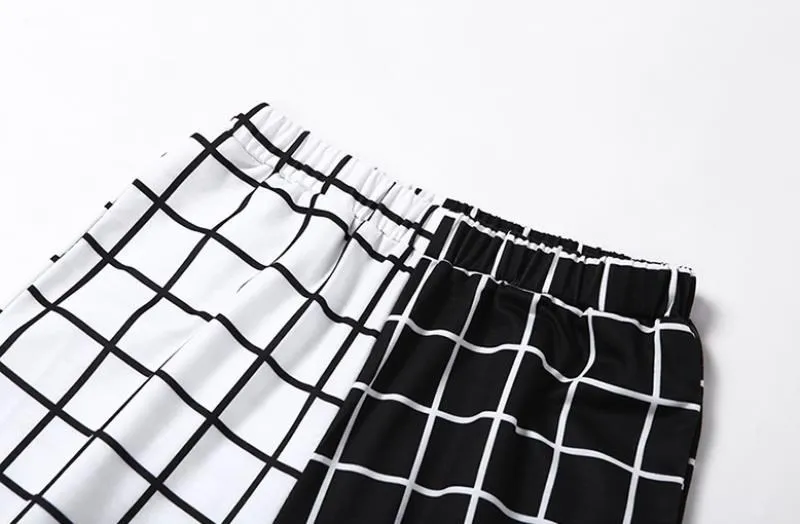 Брюки-карго в черно-белую клетку для девочек уличная одежда крутые штаны стиле