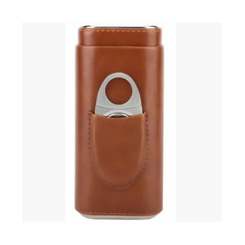 

1Set Humidor Cigar Case Holder Hold Cigars With Cutter New Portable Leather Delicate Travel Kit Humidor Cigar Cutter