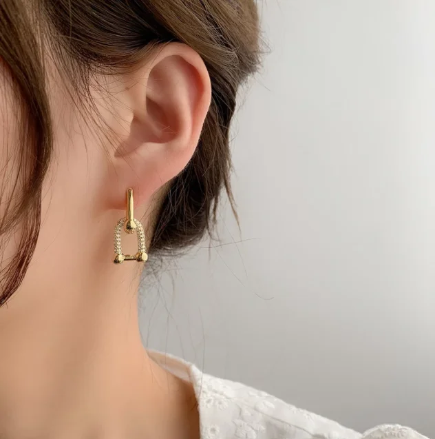 

D big hoop earrings 925 silver needles retro brass pearl inlaid fashion all-match earrings earrings SP1050