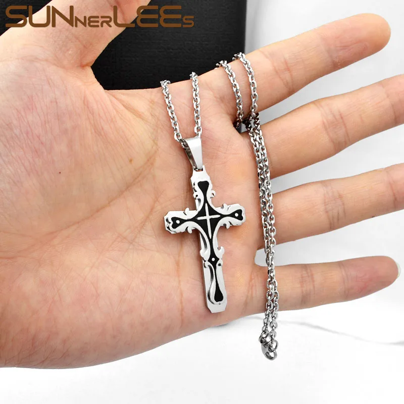 SUNNERLEES ожерелье из нержавеющей стали 316L крест Иисуса Христа Роло цепочка подарок