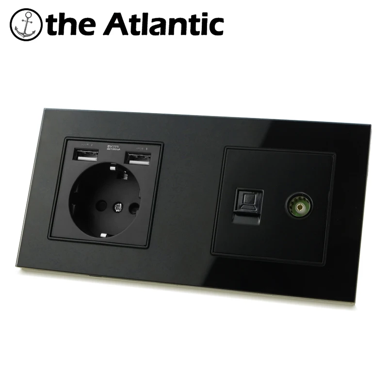 

DE EU Power Socket 16A Dual USB Phone Charging Port RJ45 TV Computer Television 2 Gang Dual Socket Russia Spain Glass Frame
