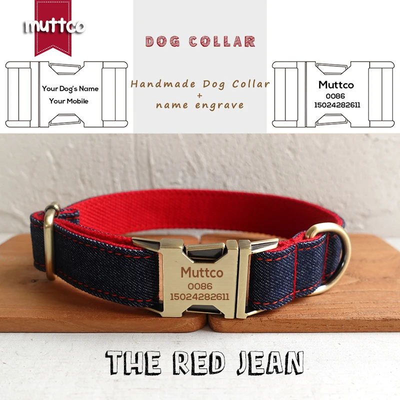 

MUTTCO retailing self-designed engraved pet name collar THE RED JEAN mazarine and red dog collar and leash 5 sizes UDC038T