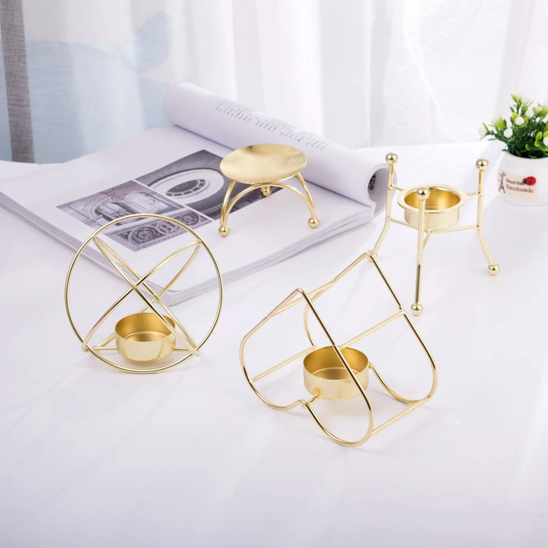 

Retro Geometric Iron Candlestick Wall Candle Holder Ornament Matching Wrought Iron Minimalist wedding Home decor Gift