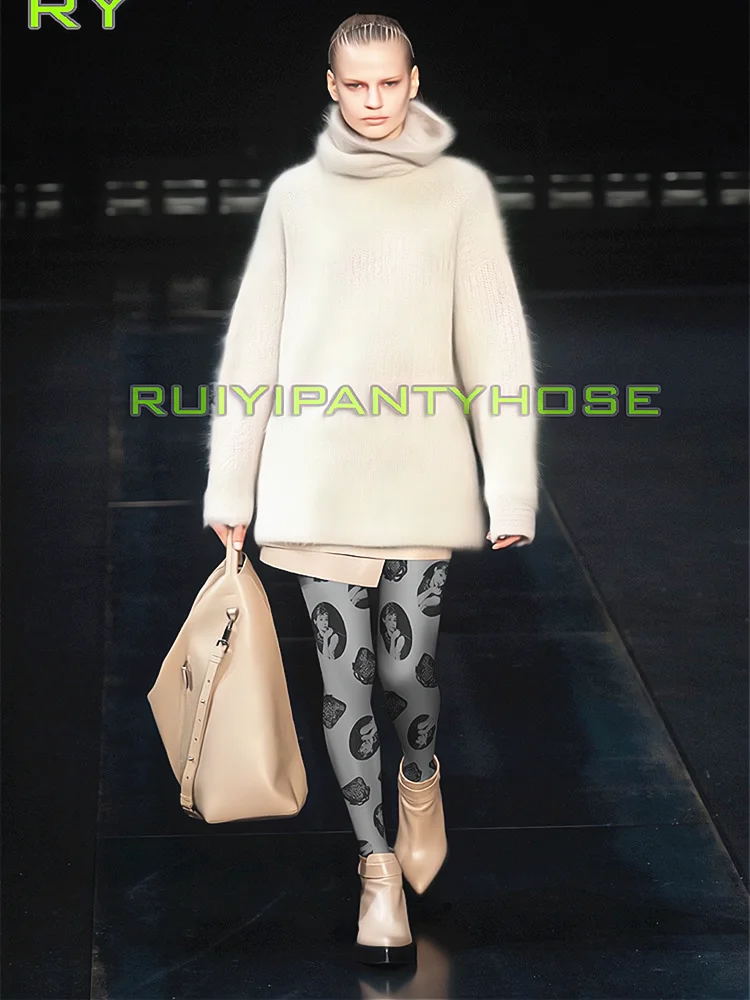 Женские колготки классические с принтом головы Хепберна удобные Харадзюку