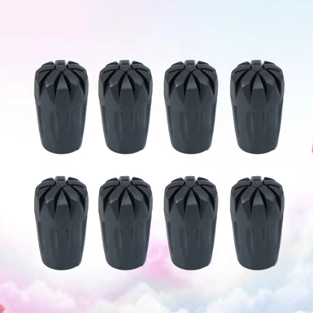 

8pcs Rubber Tips Trekking Cane Tip Protectors Hiking Pole Replacement Walking Stick Head Protect Equipment Accessory (Black)