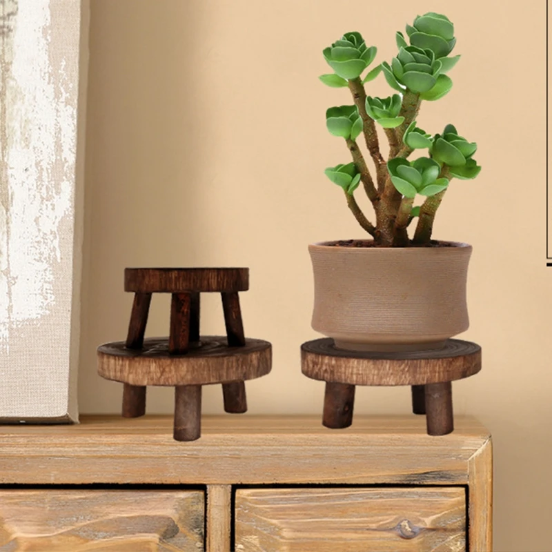 

2021 Solid Wood Round Bench Flower Pot Holder Plant and Succulent Flower Pot Base Display Stand Stool Home Garden Patio Shelf