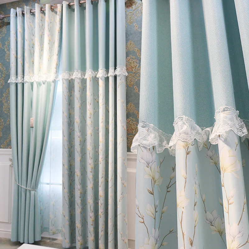

Curtain Blackout Blinds Curtains For Bedroom Living Room Nordic Style Pastoral Window Treatment Blue Mordern шторы Rideau