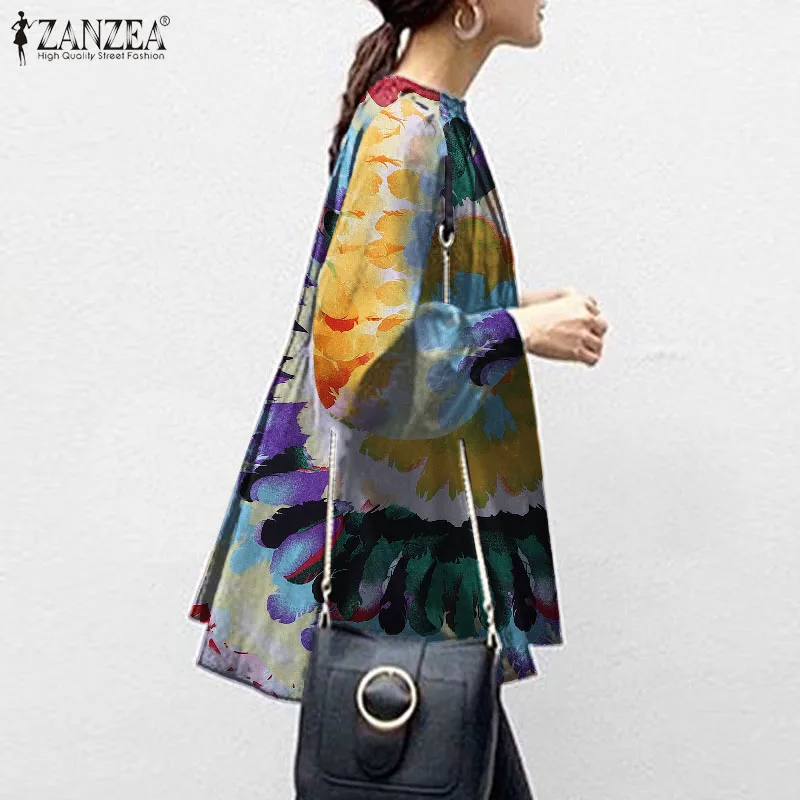 Женская Повседневная Блузка с цветочным принтом Весенняя рубашка ZANZEA богемная