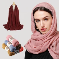 women plain bubble cotton hijab scarf crinkle muslim scarves foulard headband shawl tassel pashmina scarfs wrap hot bandana 2021