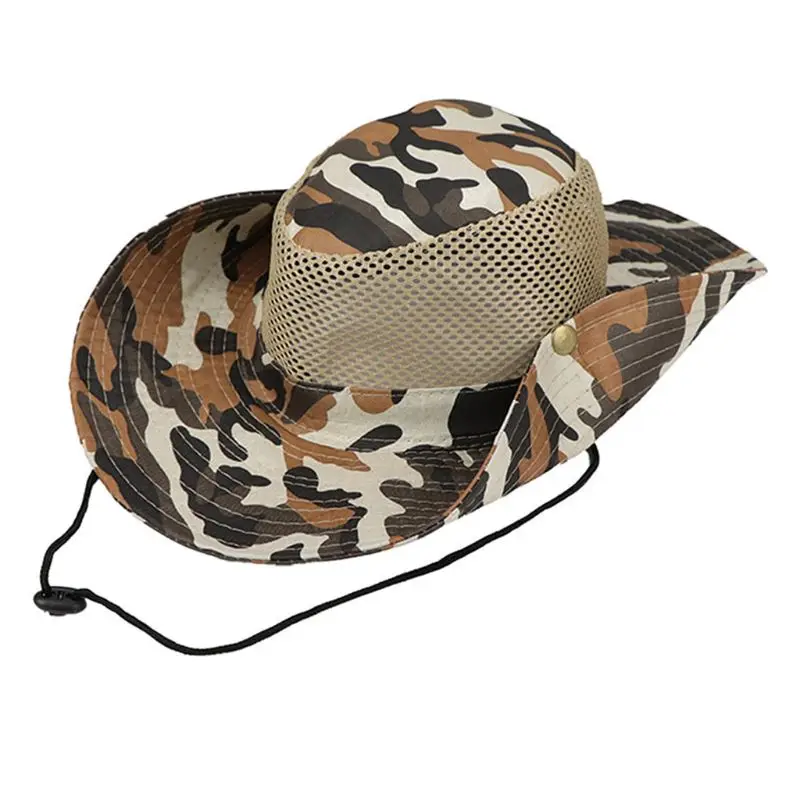 

Unisex Mesh Floppy Bucket Hat Camouflage Wide Brim Sunscreen Fishing Boonie Cap A2UA