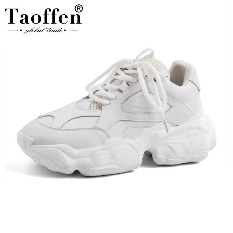 Женские кроссовки из натуральной кожи Taoffen на платформе в стиле панк Харадзюку