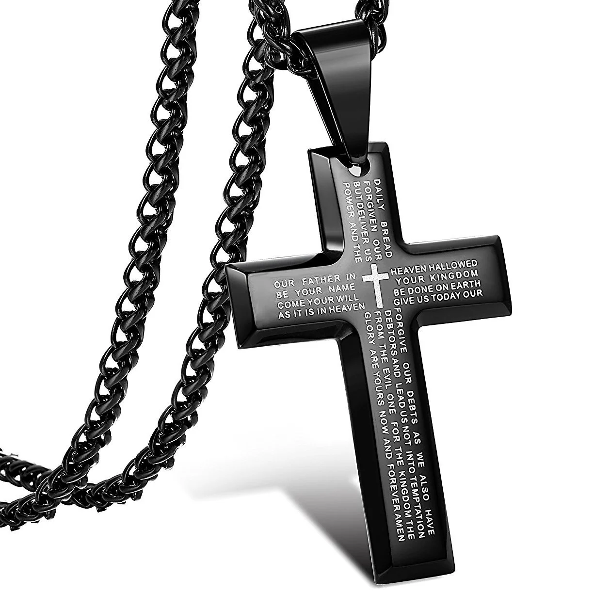 

MIQIAO Stainless Steel Titanium Cross Jesus God Bible Vintage Pendant Collar Chain Necklace for Men Women Friends Gift Jewelry