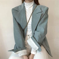 korean green corduroy blazers vintage lapel single breasted casual chaqueta mujer notched collar long sleeve female suit jacket