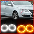 Светодиодный поворотник с хлопковым переключением, белый Янтарный ангельский глаз, кольца с ореолом, DRL светильник ры указателя поворота для Volkswagen VW Passat B6 Magotan 2006-2010