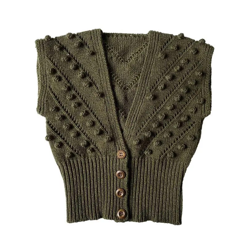 

2021 New Children's Cardigan European And American Style Girl Sleeveless Sweater Baby Knitted Vest For Autumn Winter With Ball