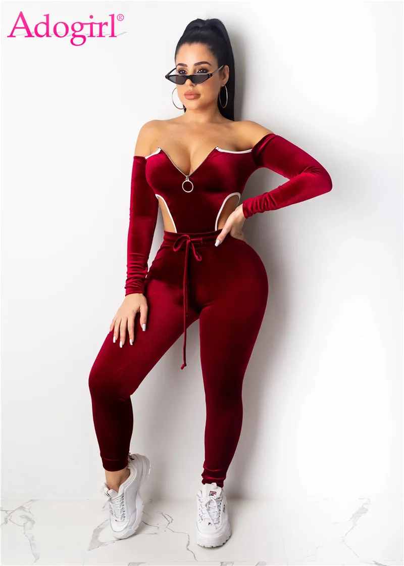 Женский бархатный костюм Adogirl Рождественский спортивный из двух предметов боди