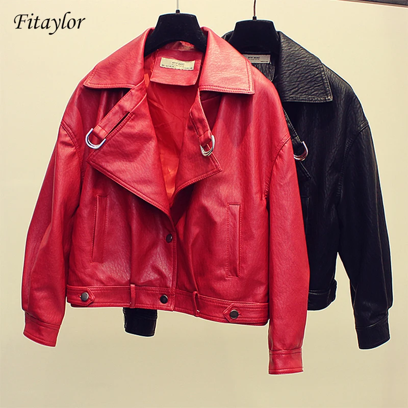 Fitaylor женская куртка из искусственной кожи с заклепками красная черная зеленая