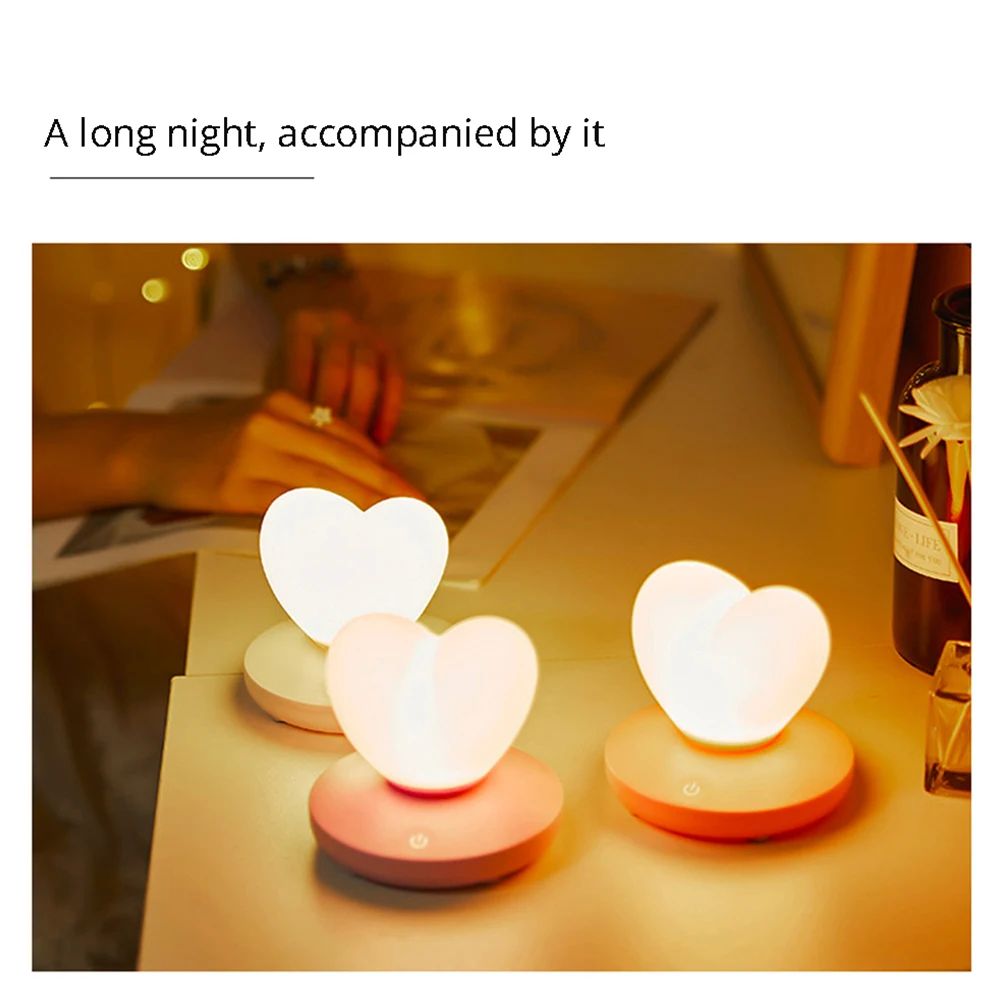 USB rechargeable silicone night light cute heart-shaped romantic eye protection for kids children bedroom bedside table lamp | Лампы и