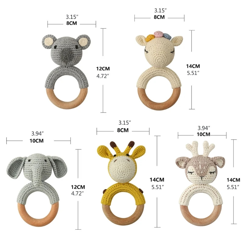 

Baby Teether Wooden Toys Mobile Pram Crib Ring Crochet Rattle Soother Teether