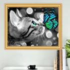 Алмазная 5D картина сделай сам, Набор для вышивки крестиком с кошкой, бабочкой, мозаика для творчества, украшение Стразы