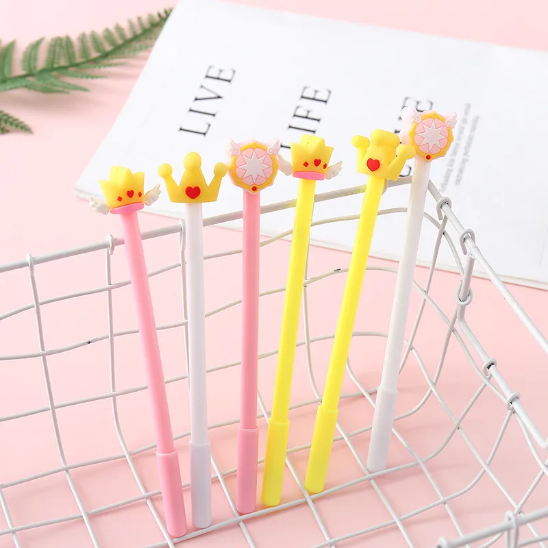 20 Pcs Stationery Cute Crown Gel Pen Cartoon Student Writing Examination Pen Office 0.5mm Kawaii Stationery