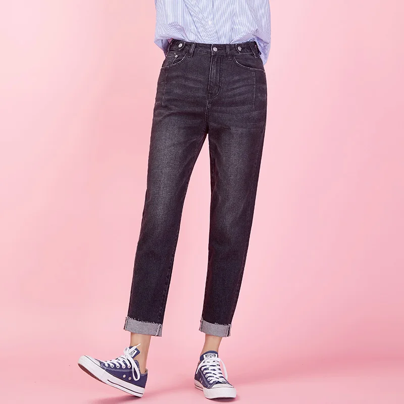 LEIJIJEANS newLarge size women's high waist black harem pants cuffed trousers cool head button fashion ladies jeans 9028 | Женская