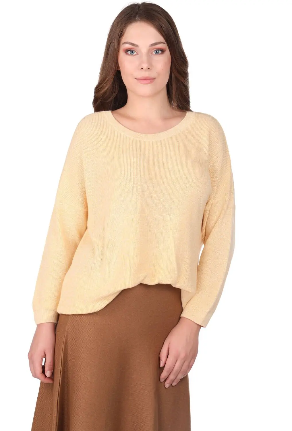 Желтый женский трикотажный свитер с горловиной | Женская одежда