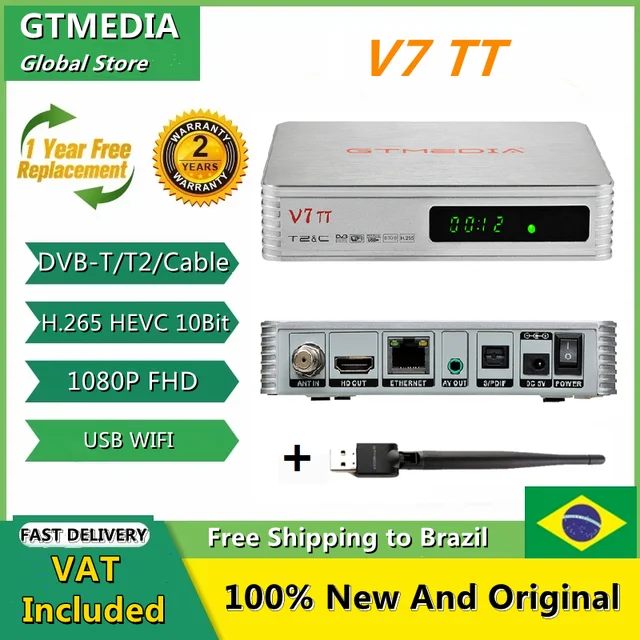 GTMEDIA V7 TT Terrestrial TV Receiver DVB-T2 Cable Decoder H.265 HEVC 10Bit Tuner USB WIFI TDT Set Top Box Stock in Italy/Spain 1