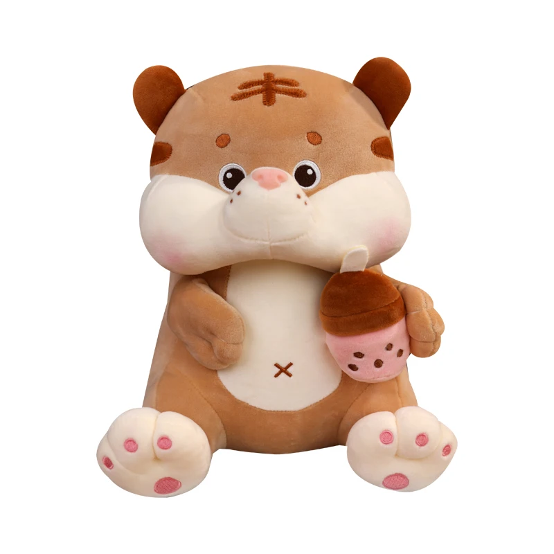

23-45Cm Creative Milk Tea Tiger Lovely Animal Plush Toy Resting Sofa Cushion Birthday Gifts For Friends Accompany Sleeping Dolls