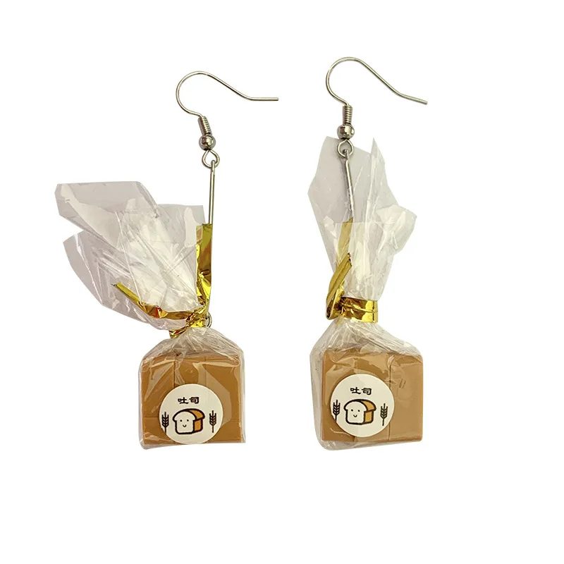 

Korean fashion earrings creative toast bread bag earrings personality temperament long food earrings women jewelry
