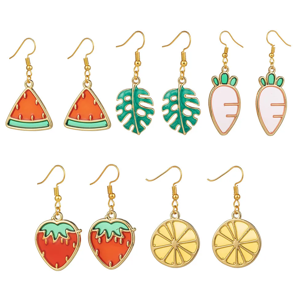 Женские серьги капельки с милым мультяшным изображением фруктов арбуза клубники