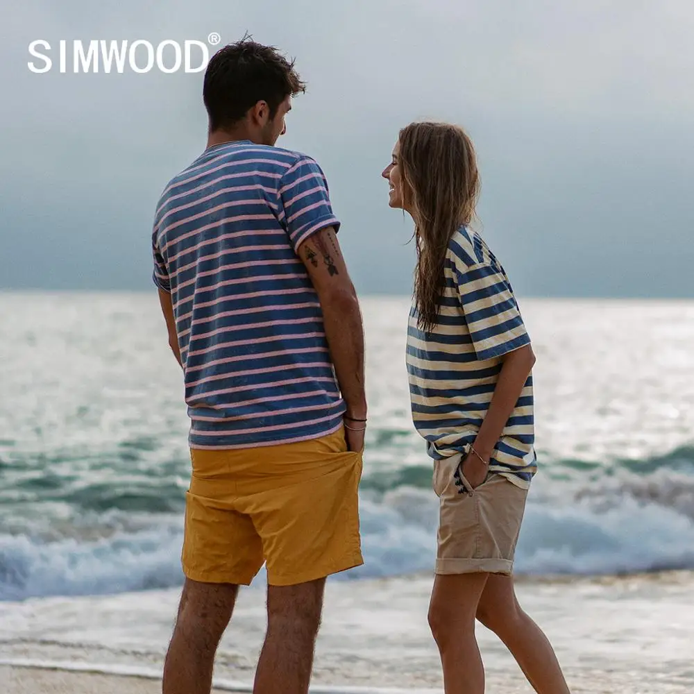 SIMWOOD/Новинка 2021 года Летние мужские футболки с эффектом потертости Индиго
