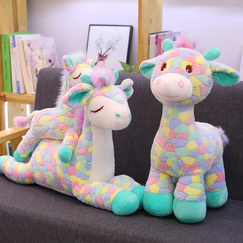 30-90CM Kawaii Rainbow Deer Plush Toys Cute Cartoon Animal Giraffe Dolls Stuffed Soft for Children Baby Birthday Gifts | Игрушки и хобби