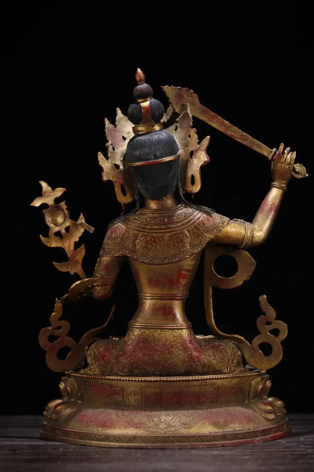 

Home Decor 17" Tibet Buddhism Temple old bronze Cinnabars Manjushri Buddha Statue Guanyin Avalokitesvara statue