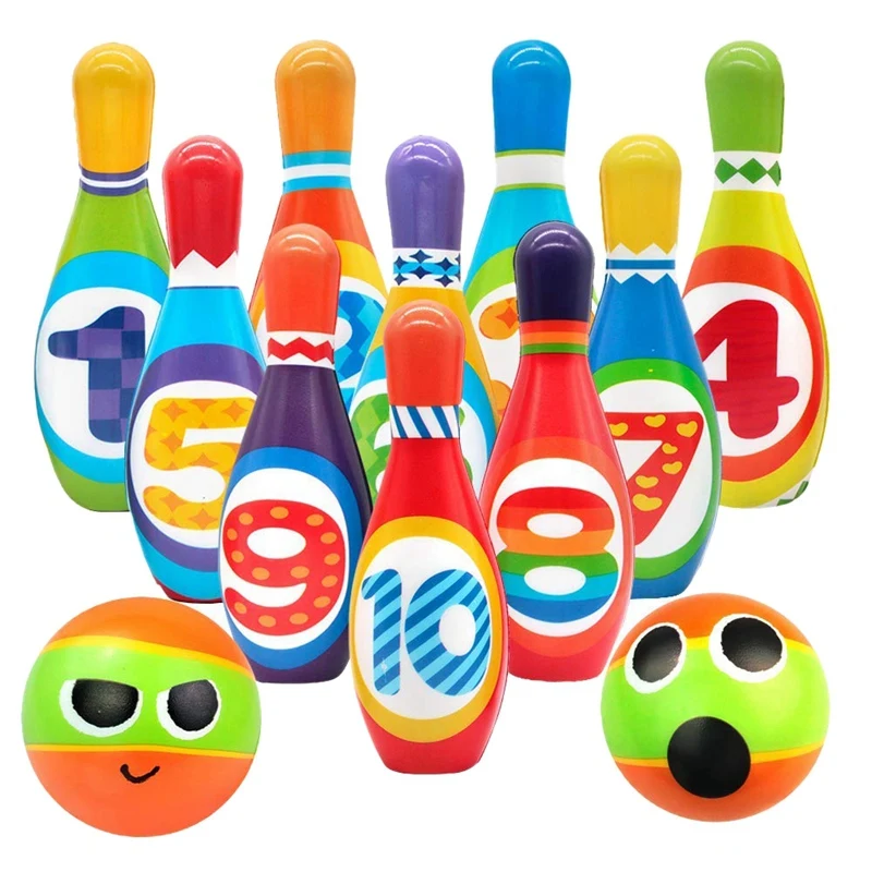 Kids Foam Bowling Set 10 Indoor Colorful Soft Pins 2 Balls Toddlers Toys Printed with Number Sport Gift for Baby Boys | Игрушки и хобби