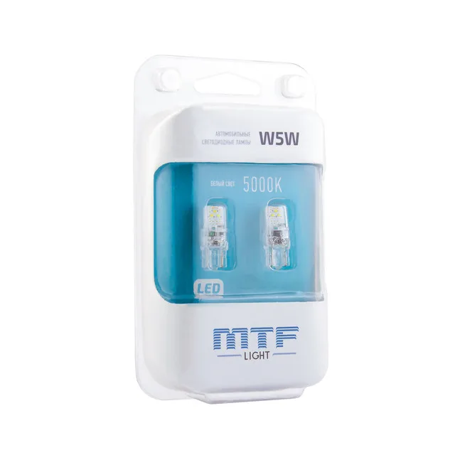 Светодиодная автолампа MTF Light VEGA W5W/T10 12В 1Вт 5000К(белый свет) Тайвань 2шт|Передние